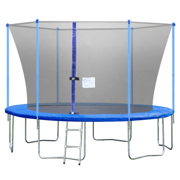 FDW Trampoline with Enclosure Net Ladder Outdoor Fitness Trampoline PVC Spring Cover Padding for Children and Adults